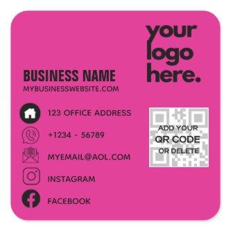 Create Own CERISE PINK QR CODE  Logo  Square Sticker