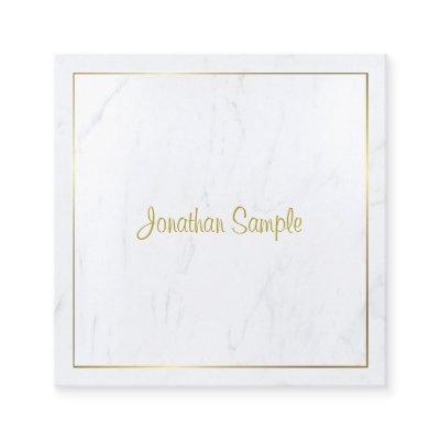 Creative Modern White Marble Gold Script Luxurious Square