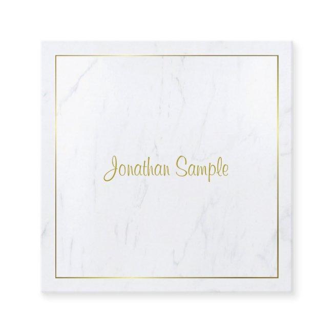 Creative Modern White Marble Gold Script Luxurious Square