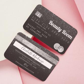 Credit card beauty black glitter monogram