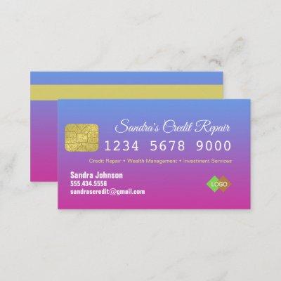 Credit Card Blue and Pink Glitter