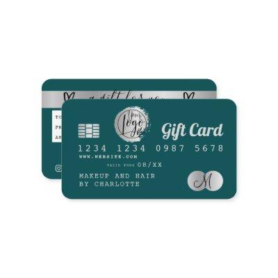 Credit card emerald green silver foil gift card