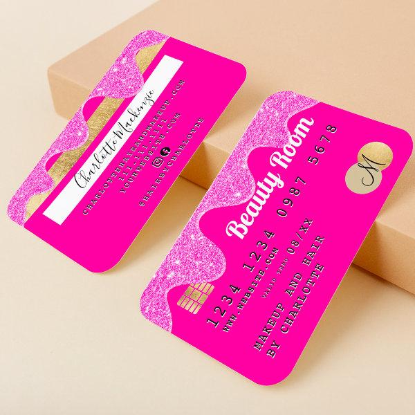Credit card glitter drips beauty pink monogram
