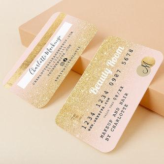 Credit card gold glitter beauty pink monogram