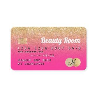 Credit card gold glitter beauty pink monogram