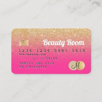 Credit card gold glitter beauty pink monogram