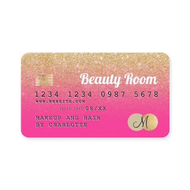Credit card gold glitter beauty pink monogram
