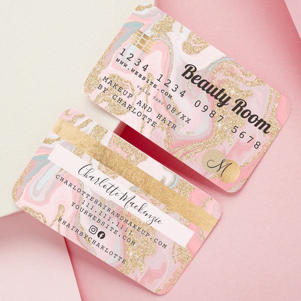Credit card gold marble pink beauty monogram