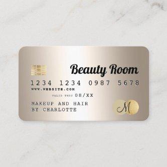 Credit card gold metallic beauty monogram