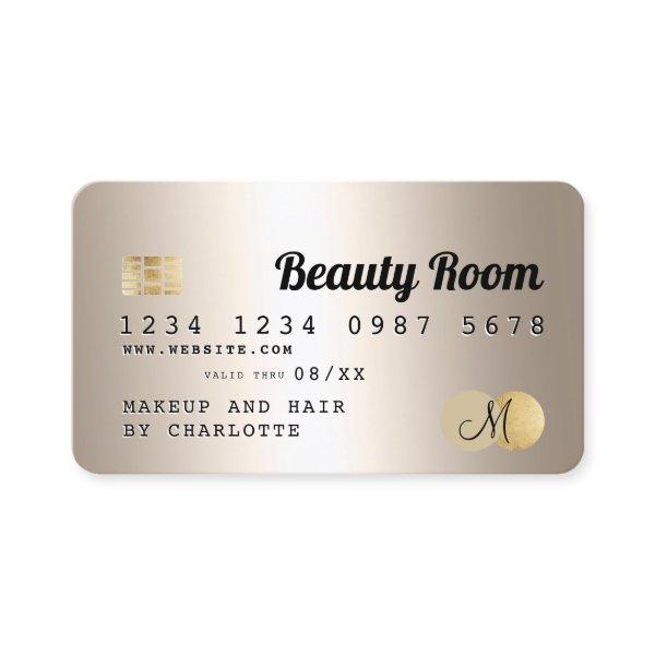 Credit card gold metallic beauty monogram