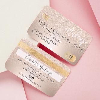 Credit card gold metallic hair glitter monogram