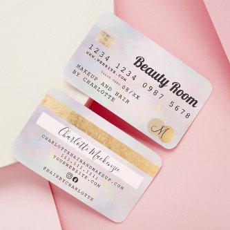 Credit card gold pearl girly beauty monogram