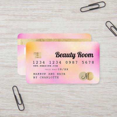 Credit card gold pearl pink girly beauty monogram