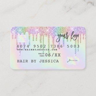 Credit card holographic unicorn glitter drips glam