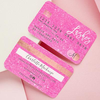 Credit card neon pink glitter lashes monogram