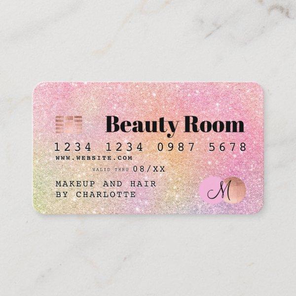 Credit card pastel glitter chic beauty monogram