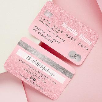 Credit card pink glitter beauty silver monogram