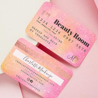 Credit card pink glitter chic beauty monogram