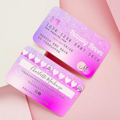 Credit card pink purple metallic glitter loyalty