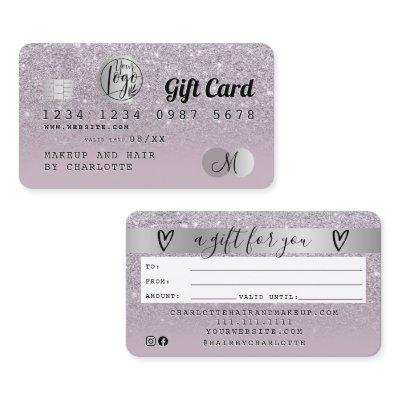 Credit card purple glitter ombre silver gift card