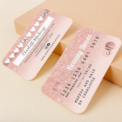 Credit card rose gold blush pink glitter loyalty