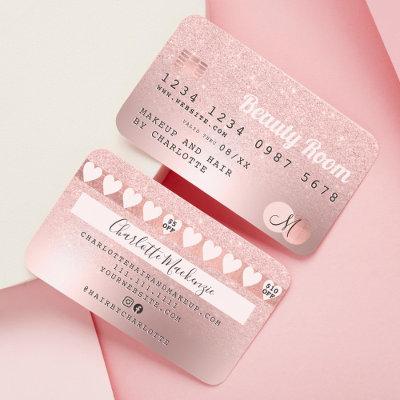 Credit card rose gold metallic glitter loyalty