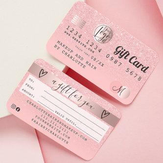 Credit card rose gold pink glitter ombre gift card
