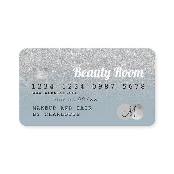 Credit card silver glitter beauty blue monogram