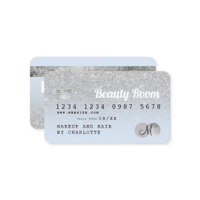 Credit card silver glitter beauty blue monogram