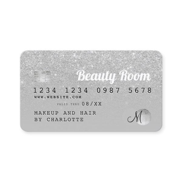Credit card silver glitter beauty gray monogram