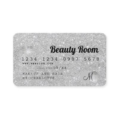 Credit card silver glitter beauty monogram
