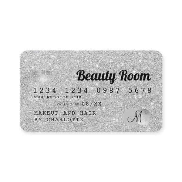 Credit card silver glitter beauty monogram