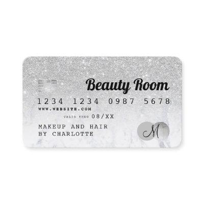 Credit card silver glitter marble chic beauty