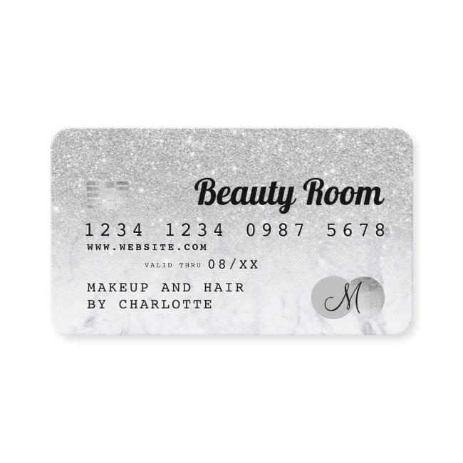Credit card silver glitter marble chic beauty