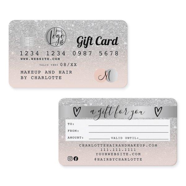 Credit card silver glitter ombre gray gift card