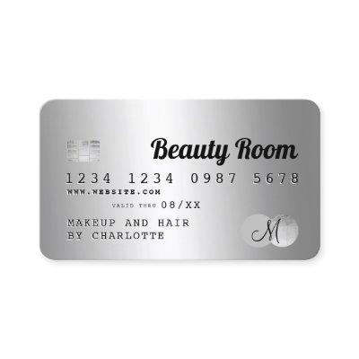 Credit card silver metallic beauty hair monogram