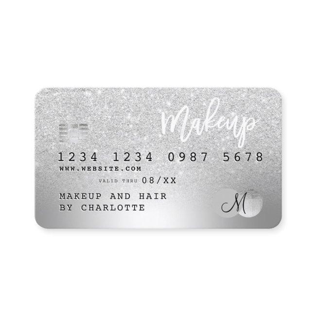 Credit card silver metallic glitter hair monogram