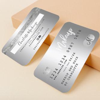Credit card silver metallic makeup hair monogram