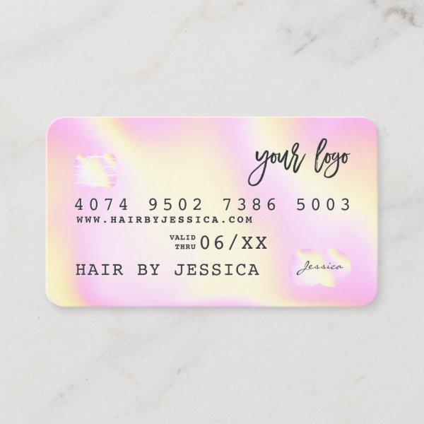 Credit card style holographic rainbow rainbow pink