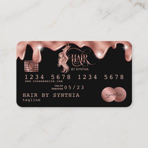 Credit Card Styled dripping Rose Gold Hair Stylist