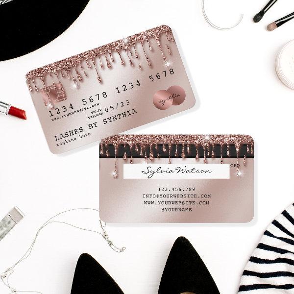 Credit Card Styled Rose Gold Glitter Drips