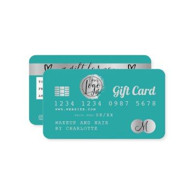 Credit card turquoise silver foil gift