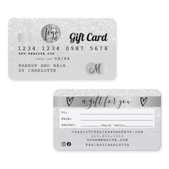 Credit card white glitter ombre silver gift card