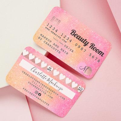 Credit card yellow pink glitter gradient loyalty