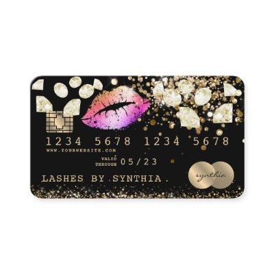 Credit Debit Card Styled Glitter Gold lips diamond