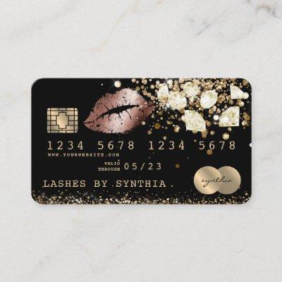 Credit Debit Card Styled Glitter Gold lips diamond