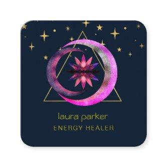 Crescent Moon Mystic Lotus Flower Healing Energy Square