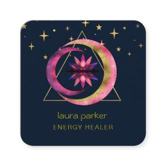 Crescent Moon Mystic Lotus Flower Healing Energy Square