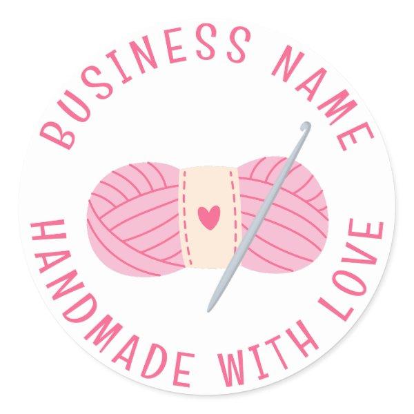 Crochet Handmade Custom Business Name Classic Round Sticker