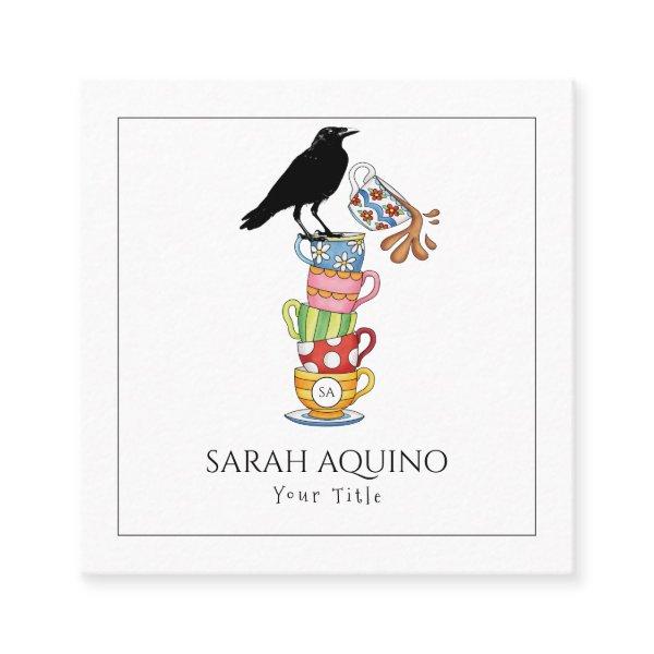 Crow & Tea Cups Art Whimsical Square